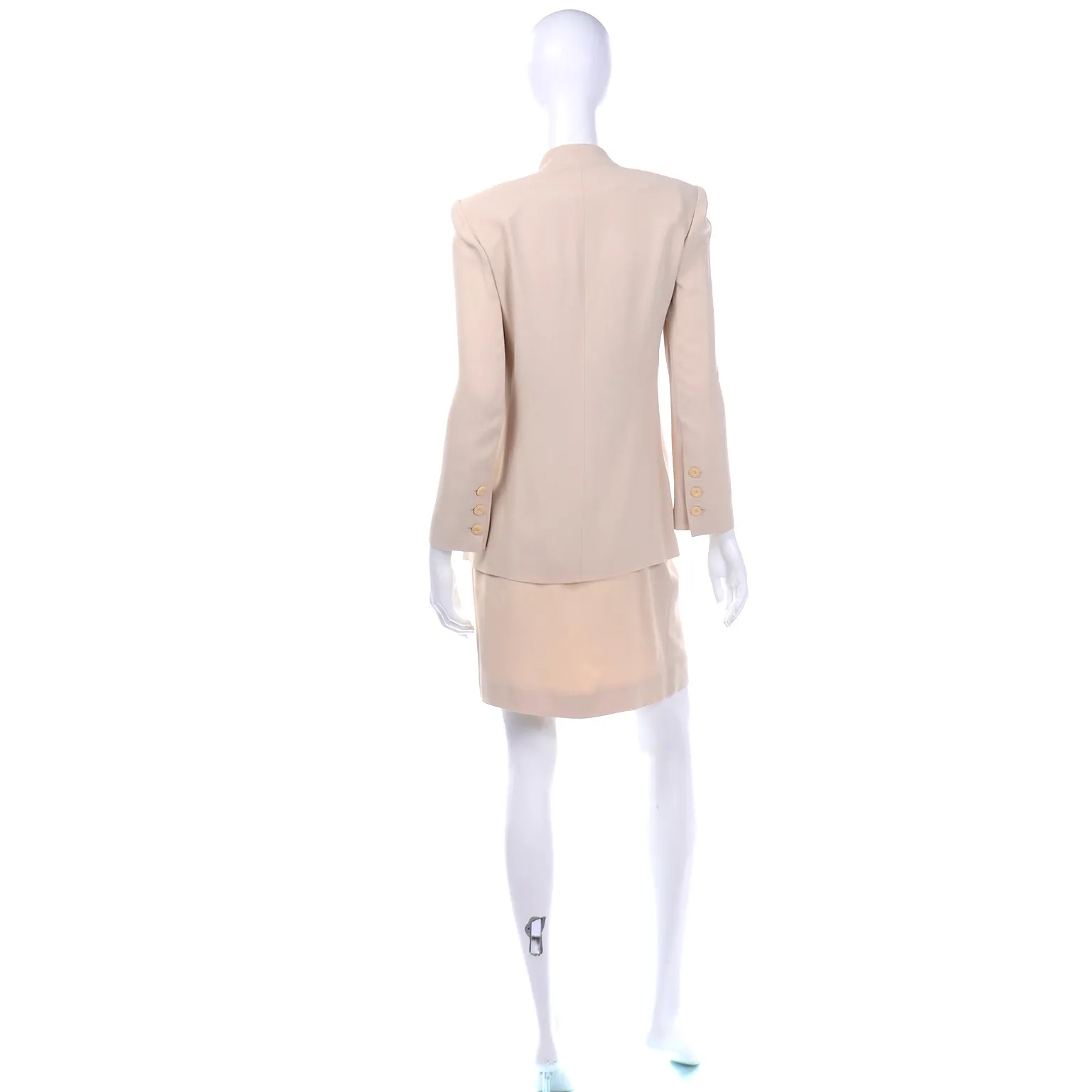 1990s Sonia Rykiel Neutral 3pc Skirt Top and Long Blazer Jacket Suit