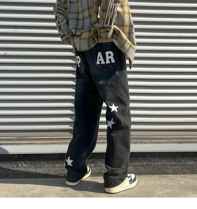 Aidase New Men's jeans Neutral Wide Leg Denim Trousers Loose Straight Luxury Jeans Youth Street Casual Cross Embroidery Hip hop Pants