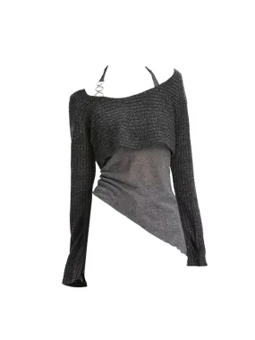 Aiertu Women's Grey Pullover Knitted Sweater Vintage Harajuku 2000s Fashion Elegant Casual Long Sleeve Sweater Top 90s Clothes Autumn