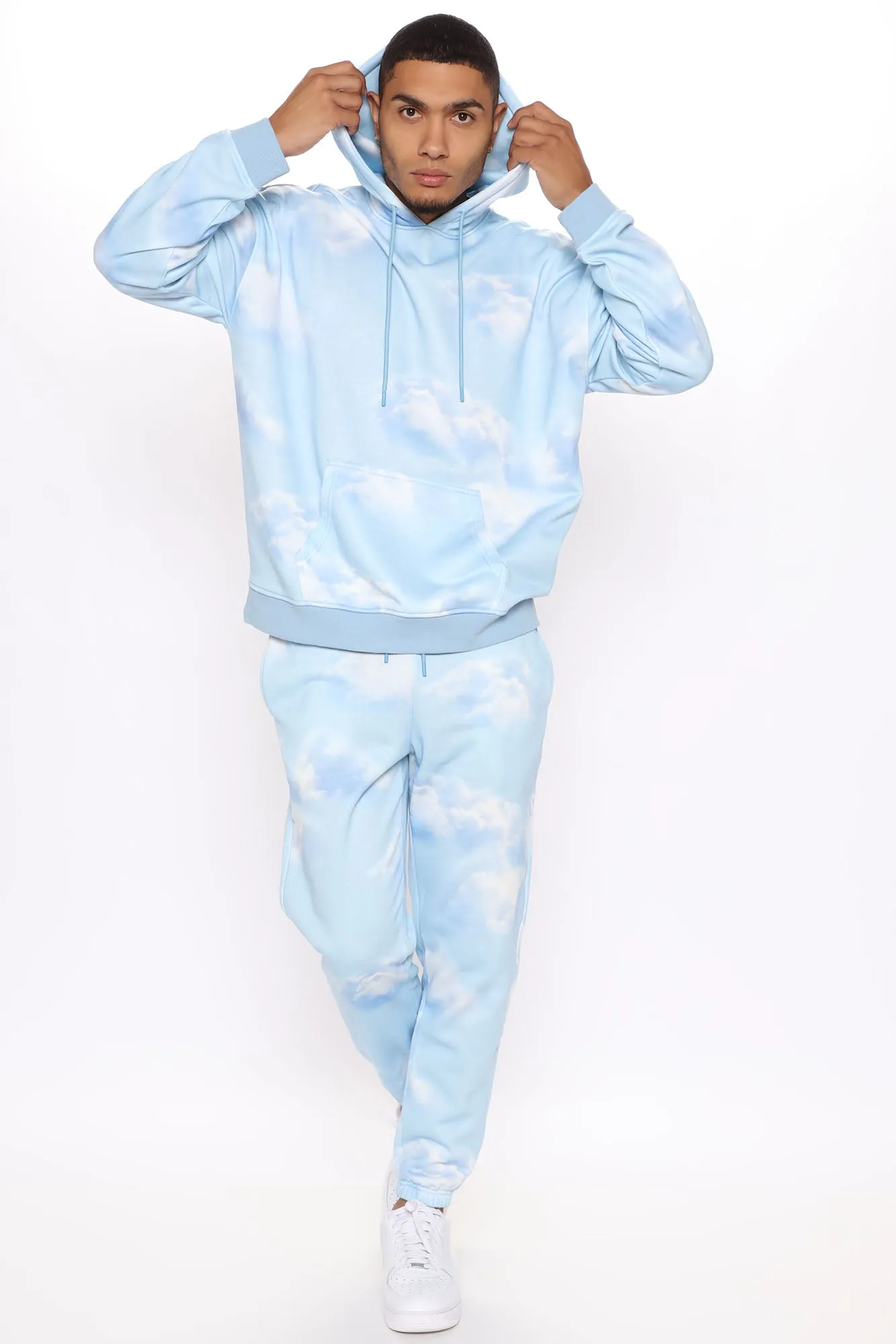 Allover Cloud Print Pullover Hoodie - Blue/combo