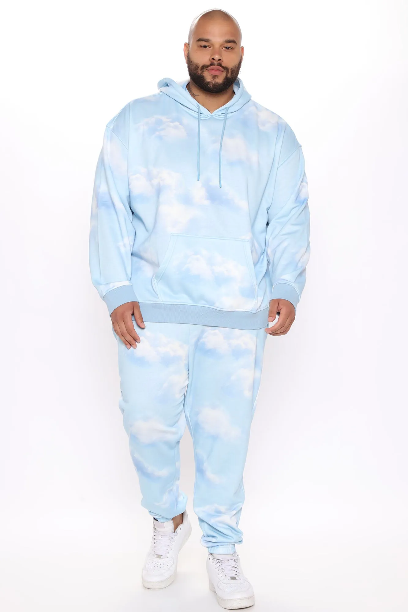 Allover Cloud Print Pullover Hoodie - Blue/combo
