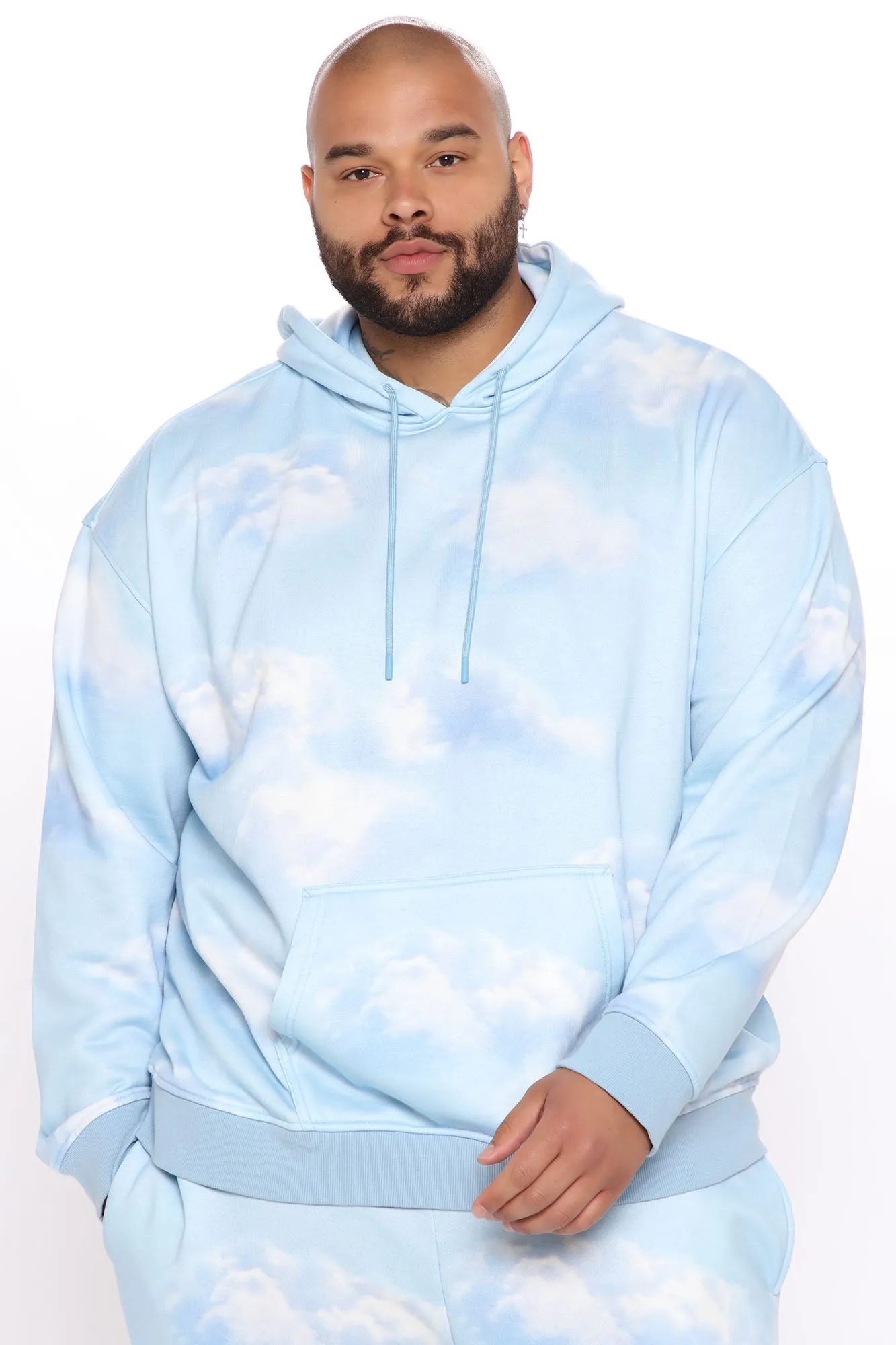 Allover Cloud Print Pullover Hoodie - Blue/combo