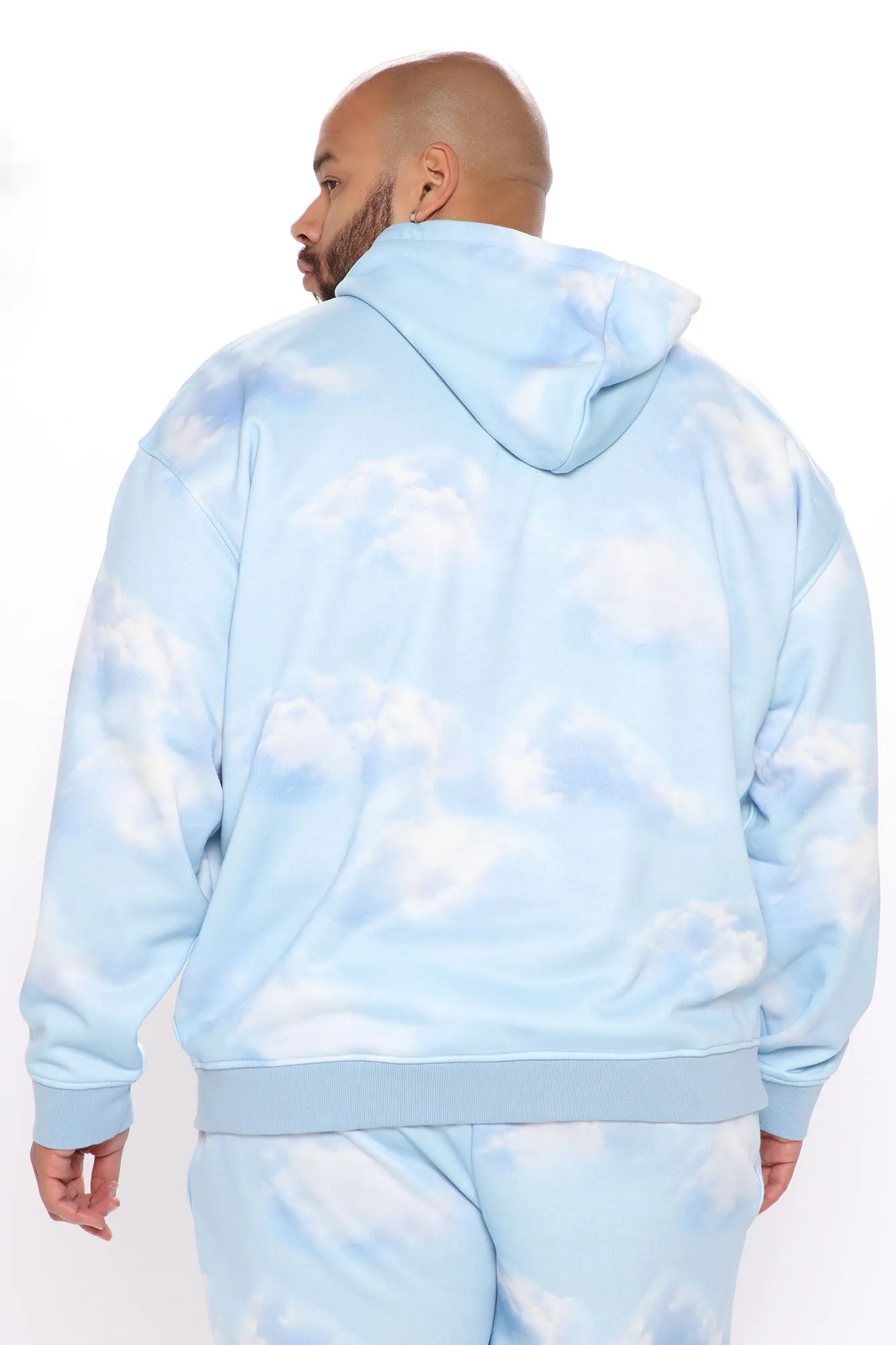 Allover Cloud Print Pullover Hoodie - Blue/combo