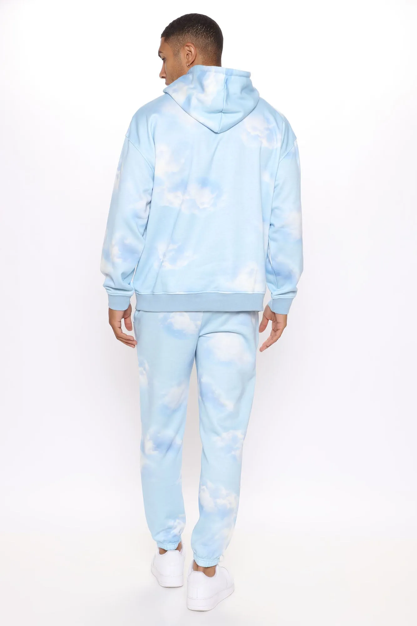 Allover Cloud Print Pullover Hoodie - Blue/combo