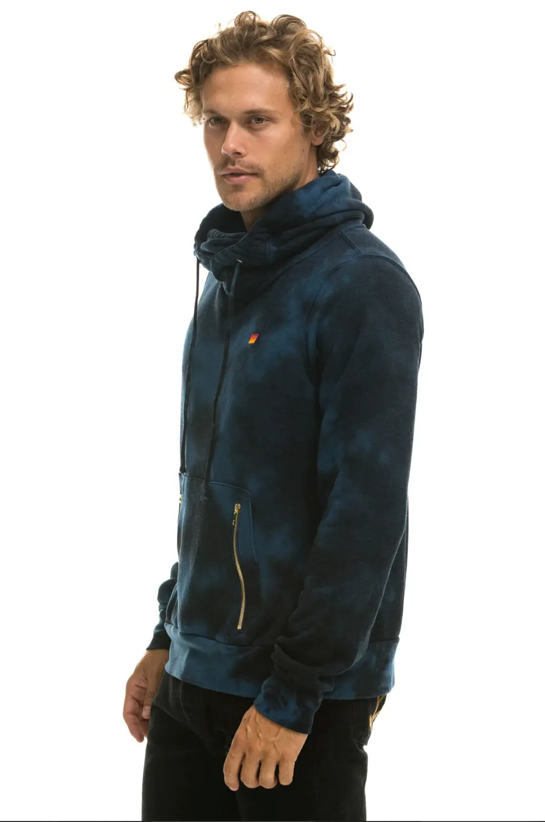AVIATOR NATION UNISEX HAND DYED NINJA PULLOVER HOODIE - TIE DYE BLUE BLACK