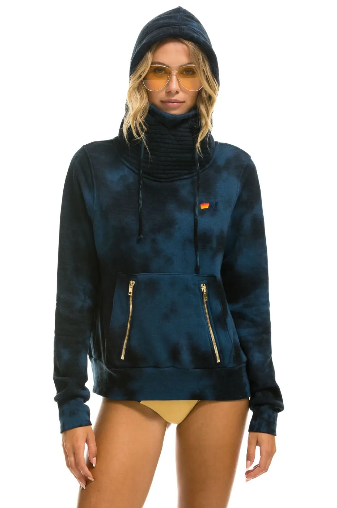AVIATOR NATION UNISEX HAND DYED NINJA PULLOVER HOODIE - TIE DYE BLUE BLACK