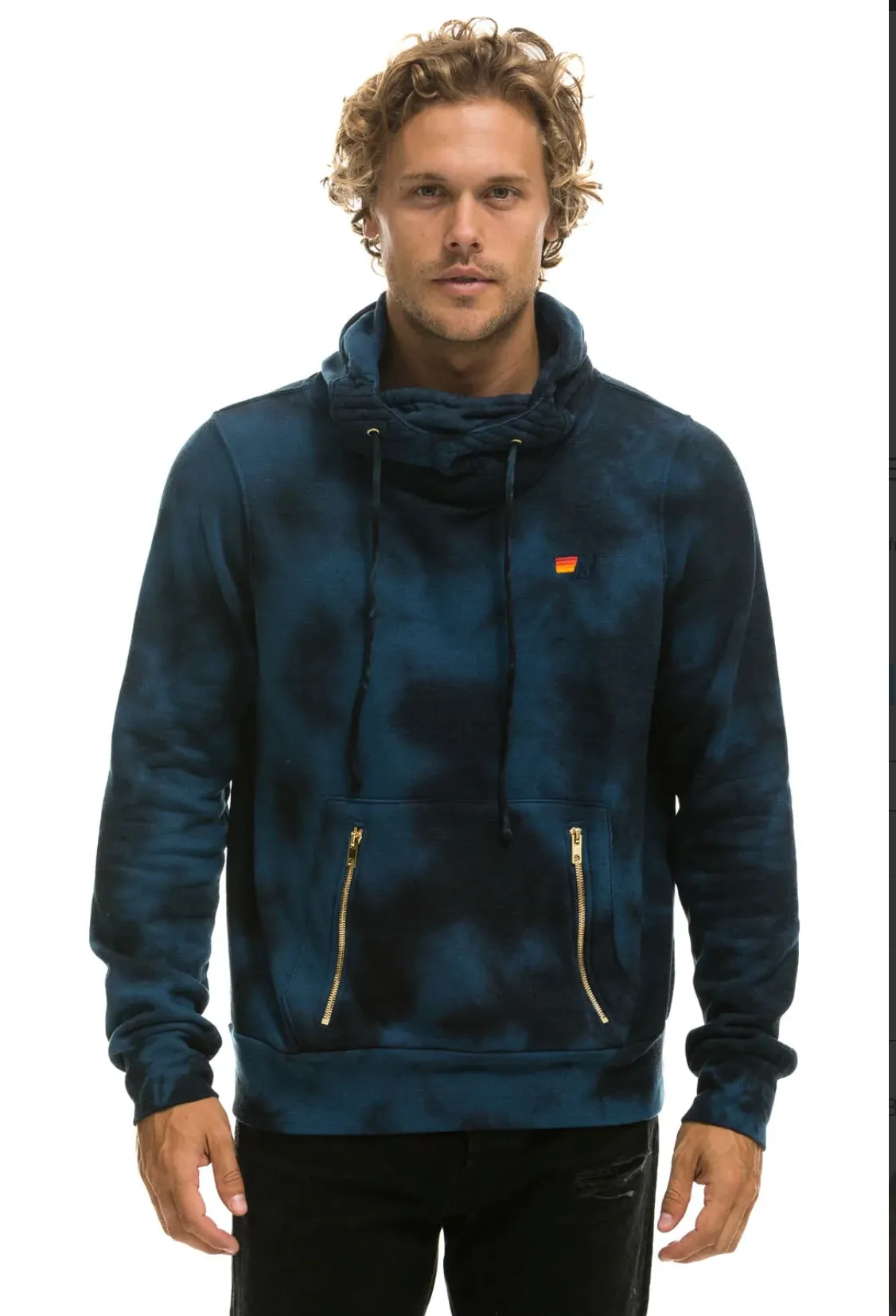 AVIATOR NATION UNISEX HAND DYED NINJA PULLOVER HOODIE - TIE DYE BLUE BLACK