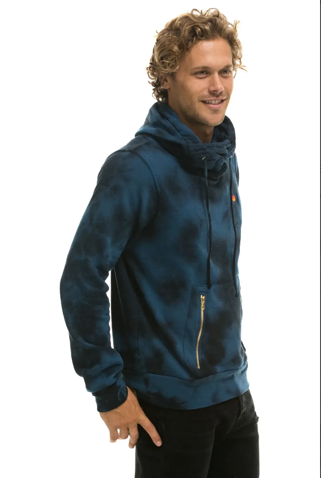 AVIATOR NATION UNISEX HAND DYED NINJA PULLOVER HOODIE - TIE DYE BLUE BLACK