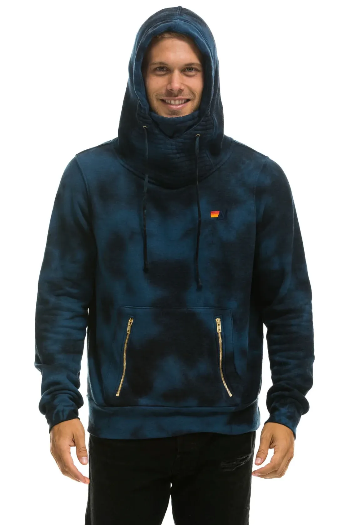 AVIATOR NATION UNISEX HAND DYED NINJA PULLOVER HOODIE - TIE DYE BLUE BLACK
