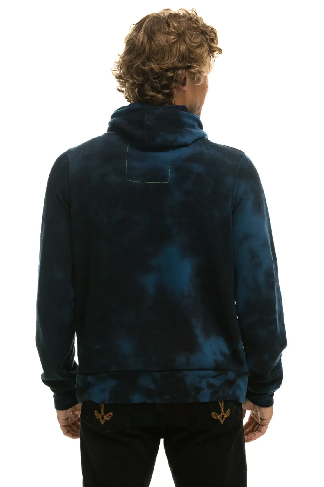 AVIATOR NATION UNISEX HAND DYED NINJA PULLOVER HOODIE - TIE DYE BLUE BLACK