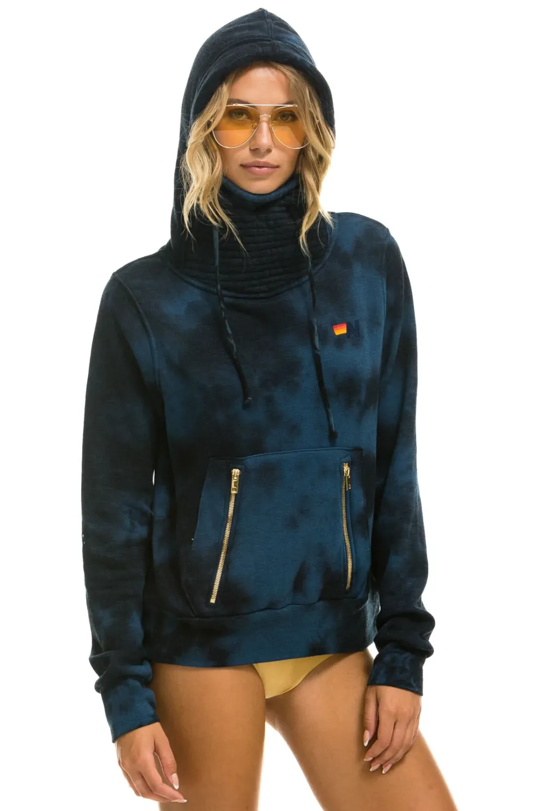 AVIATOR NATION UNISEX HAND DYED NINJA PULLOVER HOODIE - TIE DYE BLUE BLACK