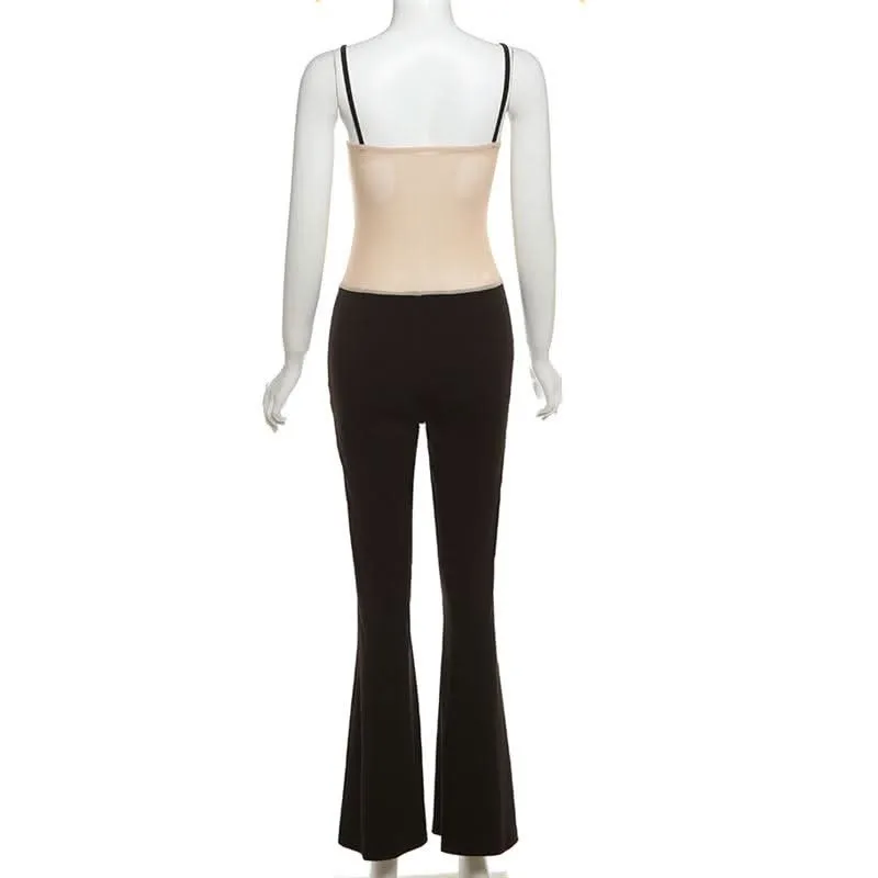 Beaded mesh patchwork cami jumpsuit
