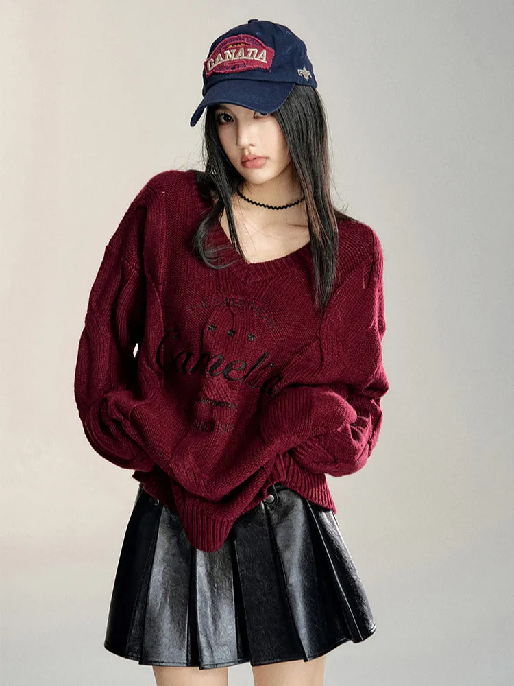 Black & Burgundy A-line Pleated Leather Skirt