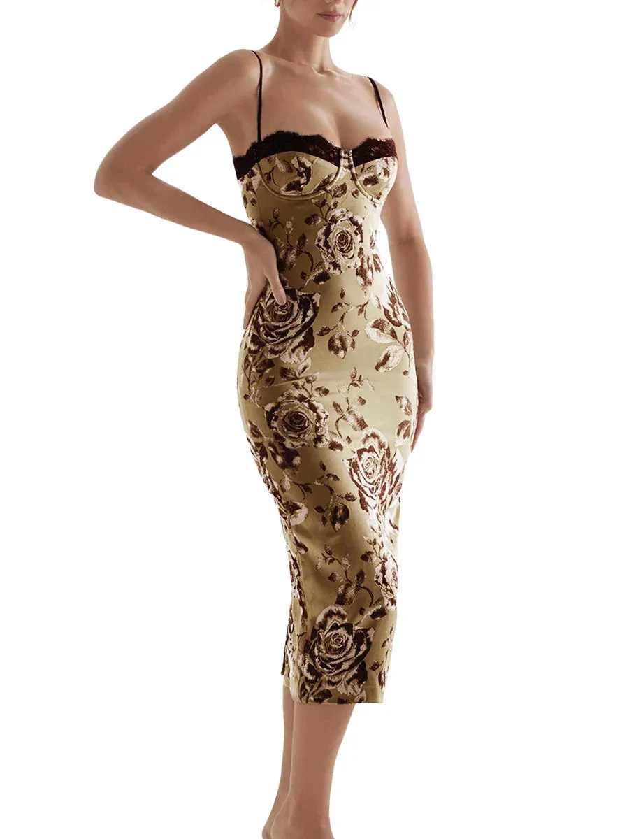 Bodycon Floral Print Maxi Vintage Spaghetti Strap Backless Long Elegant Casual Women Dress