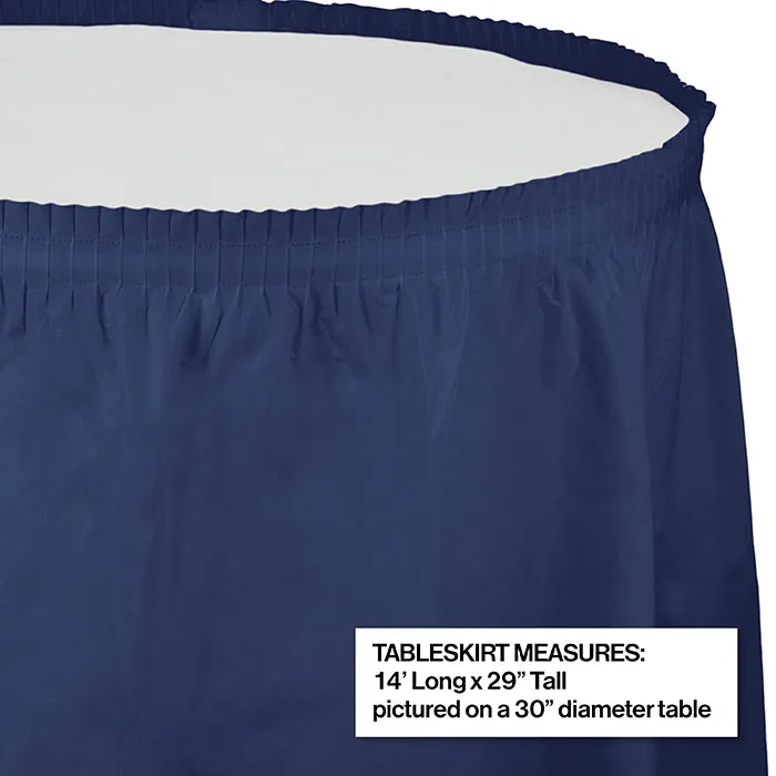 Bulk Navy Plastic Tableskirt 29 inch x 14 ft (6 per Case)
