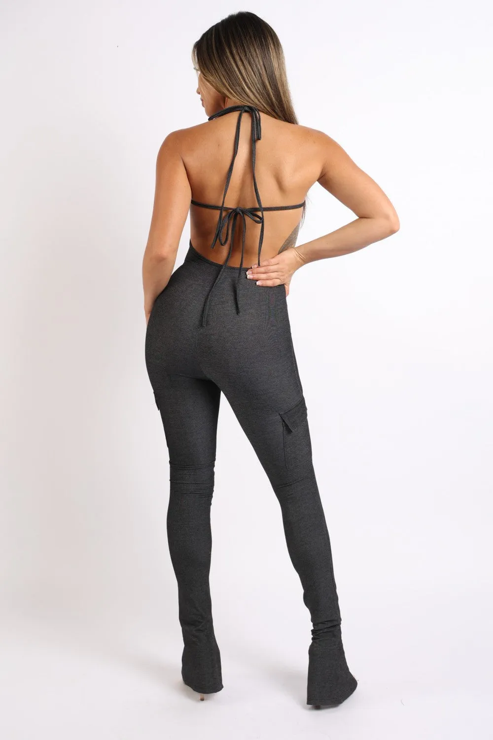 Cargo Halter Jumpsuit - Ships from The US