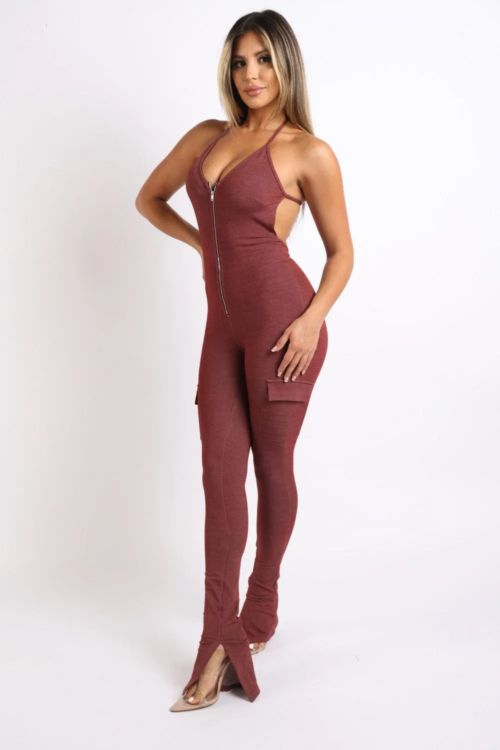 Cargo Halter Jumpsuit - Ships from The US