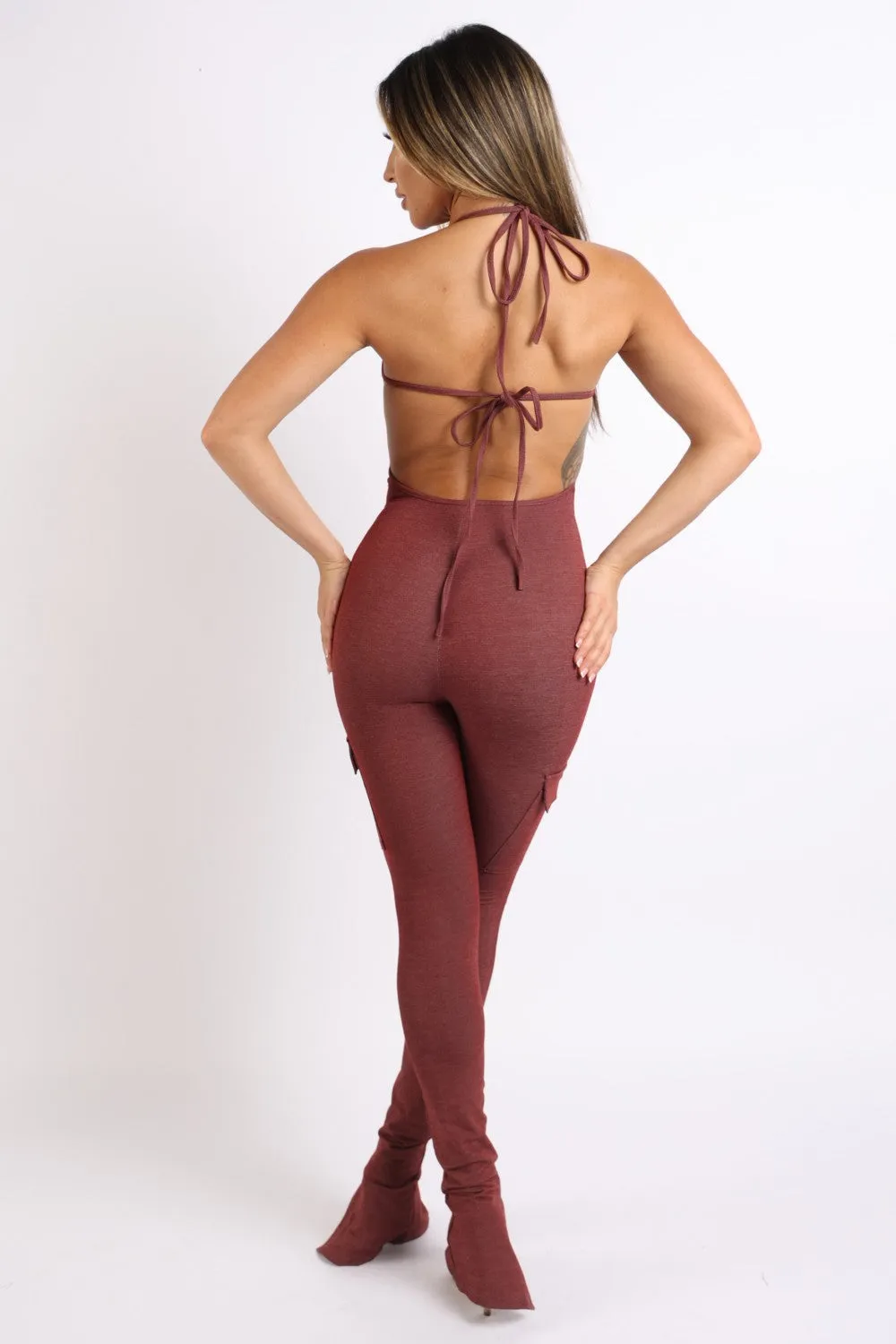 Cargo Halter Jumpsuit - Ships from The US