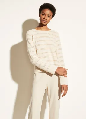 Cashmere Railroad Stripe Long Sleeve in Heather Shell/Light Camel
