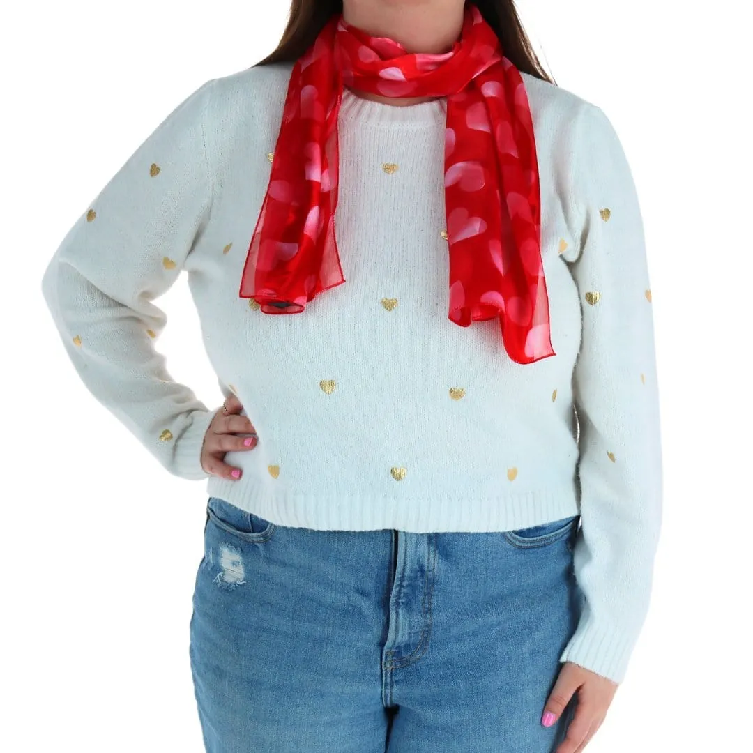 CTM® Women's Lightweight Satin Valentine's Bold Heart Print Scarf