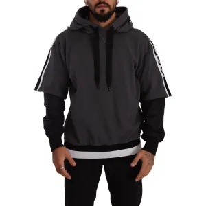 Dolce & Gabbana Elegant Hooded Black & Gray Pullover Sweatshirt