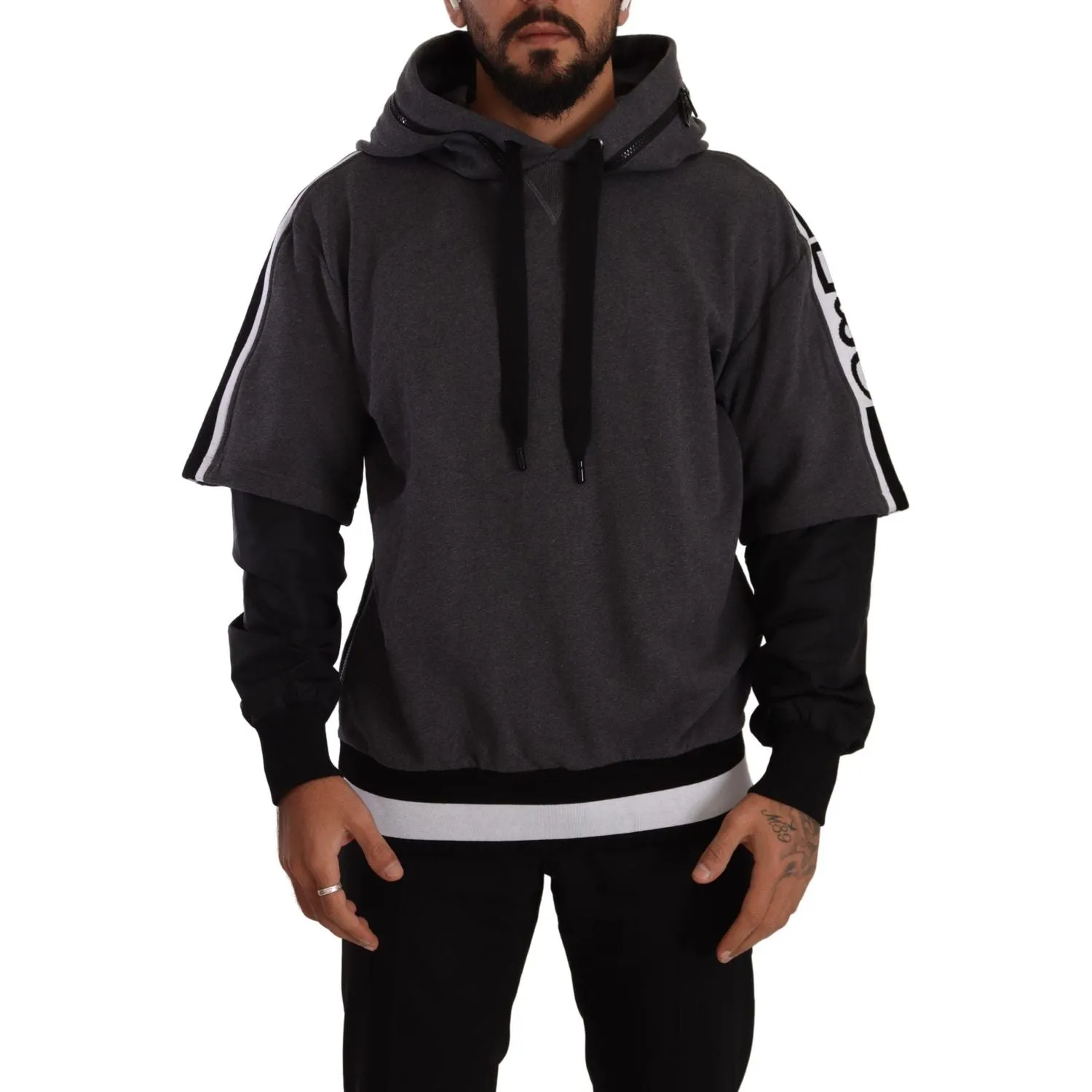 Dolce & Gabbana Elegant Hooded Black & Gray Pullover Sweatshirt