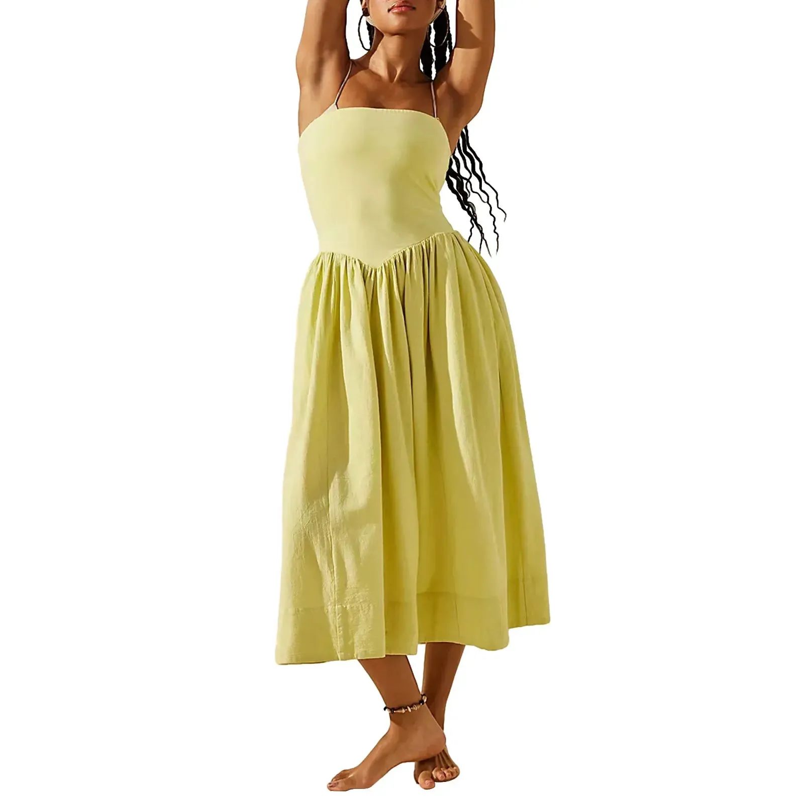 Elegant A Line Summer Strapless Patchwork Backless Tube Party Beach Vacation Midi Casual Women's Dress