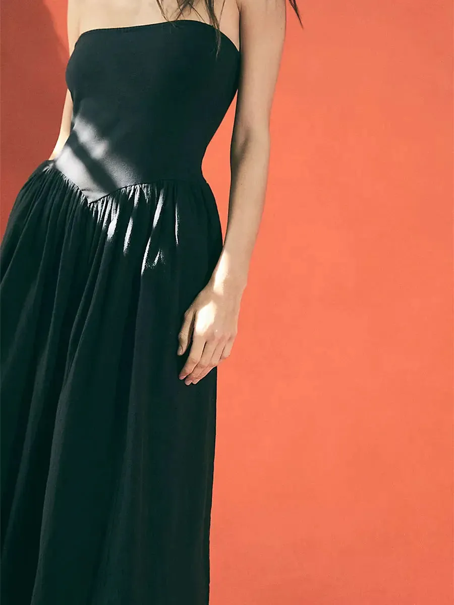 Elegant A Line Summer Strapless Patchwork Backless Tube Party Beach Vacation Midi Casual Women's Dress