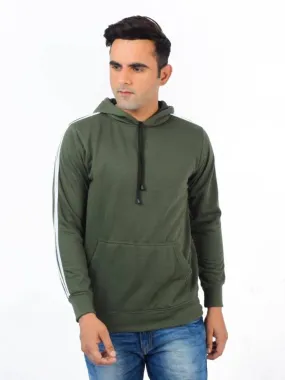 Elegant Green Cotton Self Design Hoodies For Men