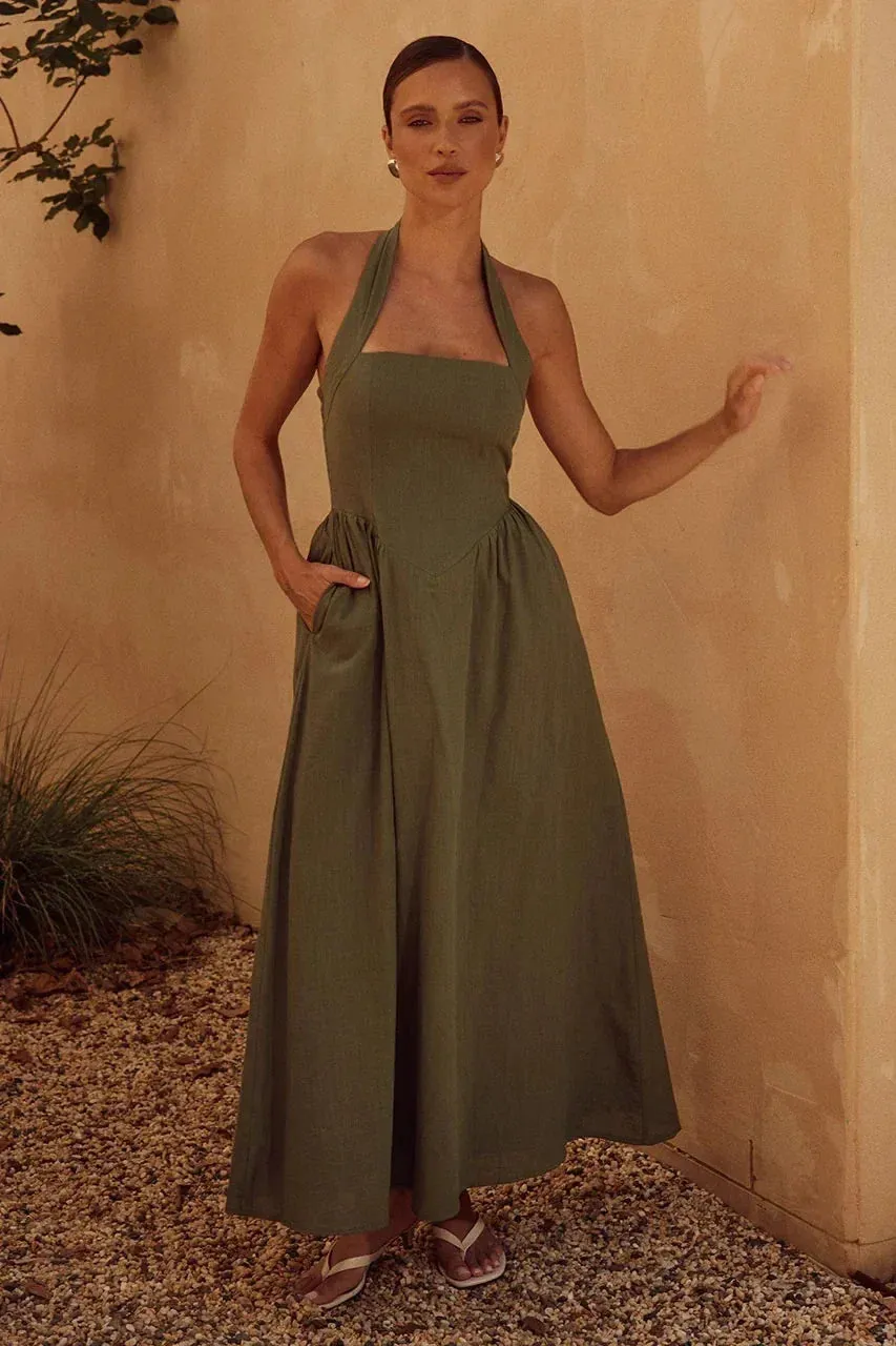 Elegant Long Women's Summer A-line Halter Maxi Dress