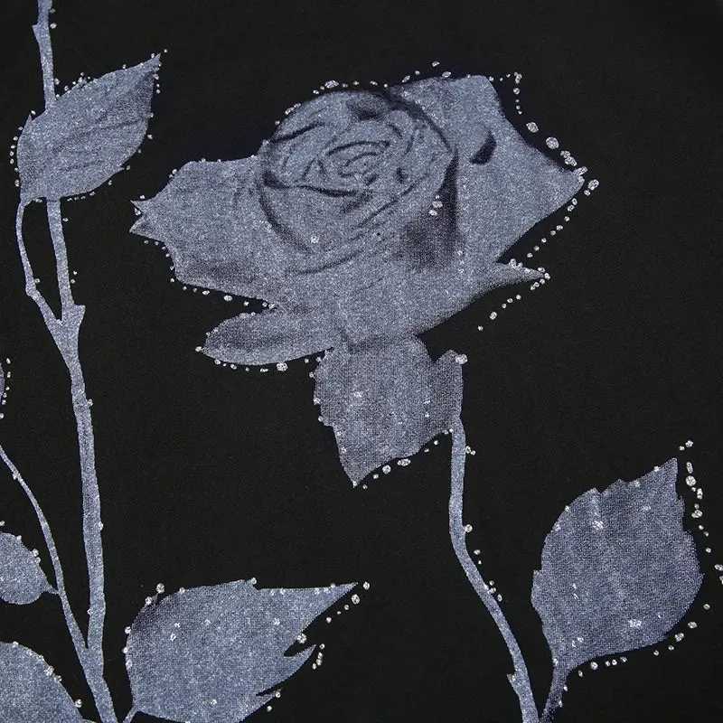 Elegant Strap Flowers Printed Frill Sexy Dress