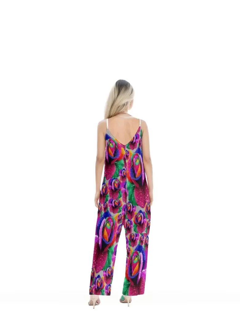 Floral Burst Womens Loose Cami Jumpsuit