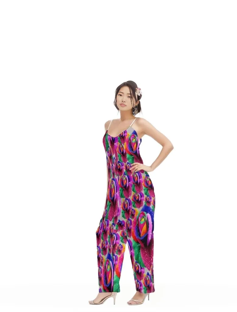 Floral Burst Womens Loose Cami Jumpsuit