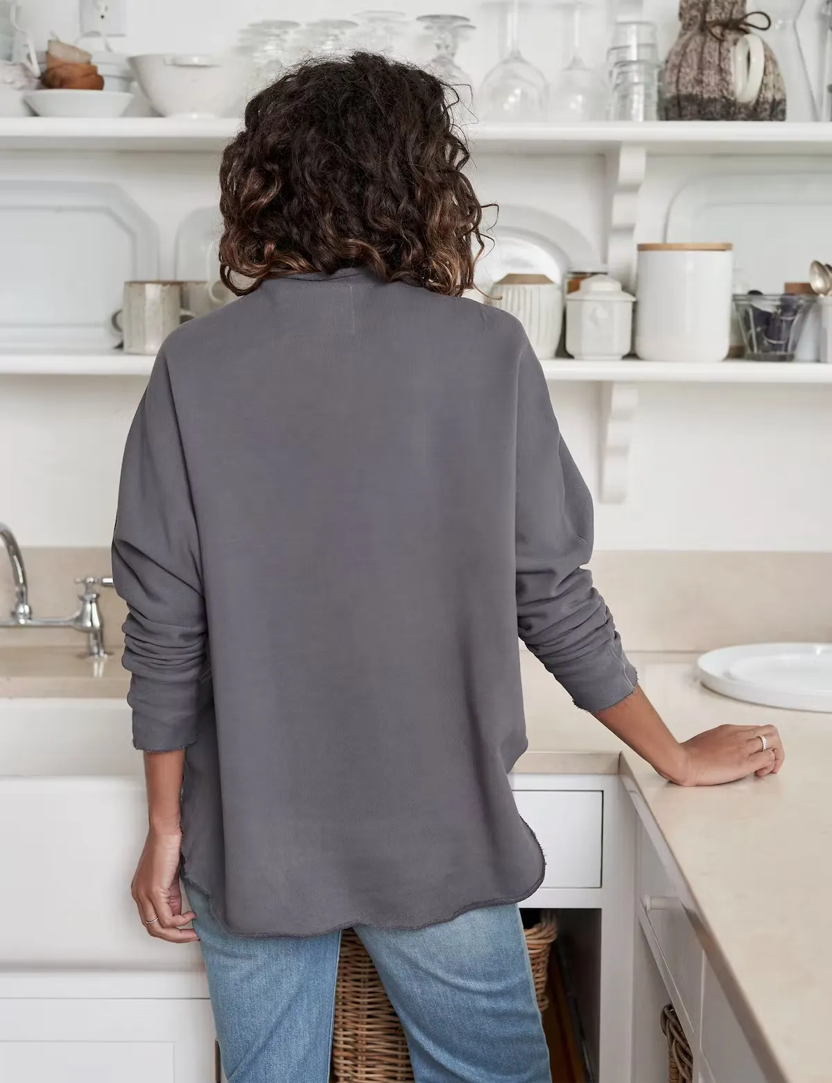 Frank & Eileen - L/S Funnel Neck Capelet in Elephant