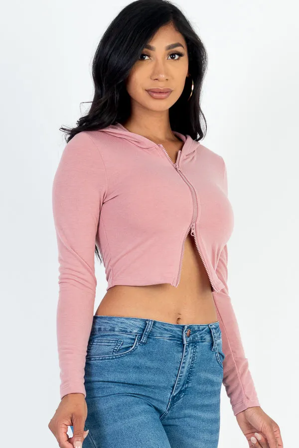 French Terry Crop Zip Up Hoodie