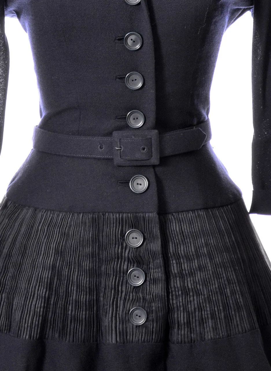 Incredible Mollie Parnis 1950s pleated navy blue perfection dress