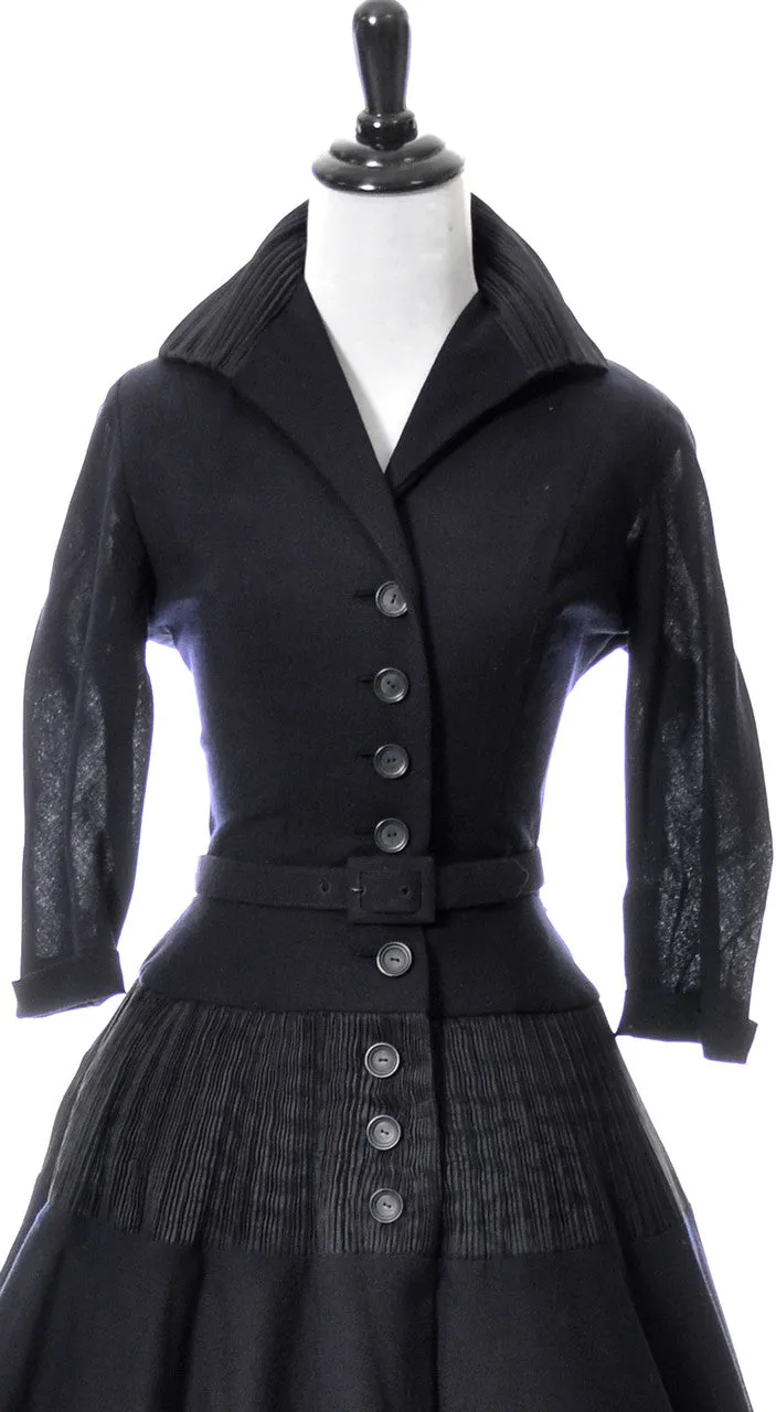 Incredible Mollie Parnis 1950s pleated navy blue perfection dress