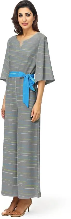 Linear Dolman Sleeve Belted Wide Leg Jumpsuit