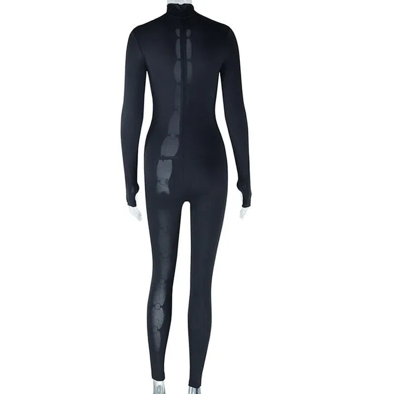 Long sleeve high neck o ring irregular jumpsuit