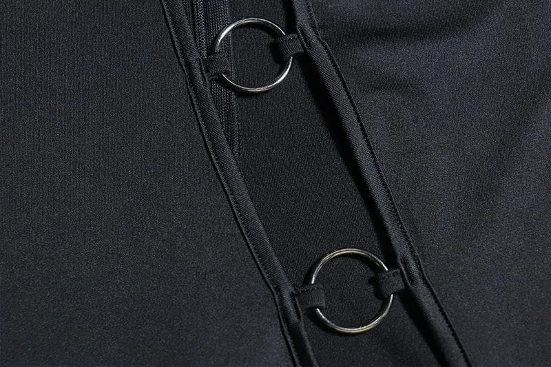Long sleeve high neck o ring irregular jumpsuit