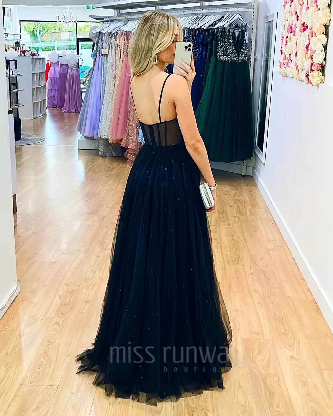 Masha Tulle Glitter Gown - Black [HIRE]