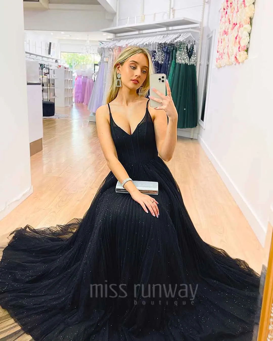 Masha Tulle Glitter Gown - Black [HIRE]