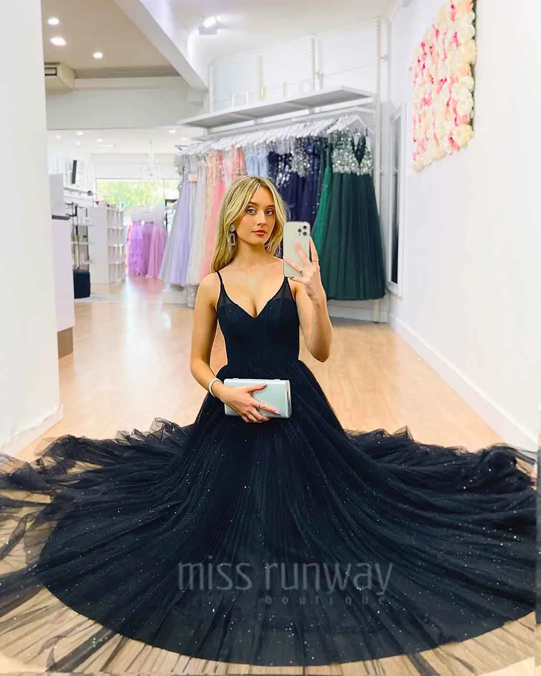 Masha Tulle Glitter Gown - Black [HIRE]