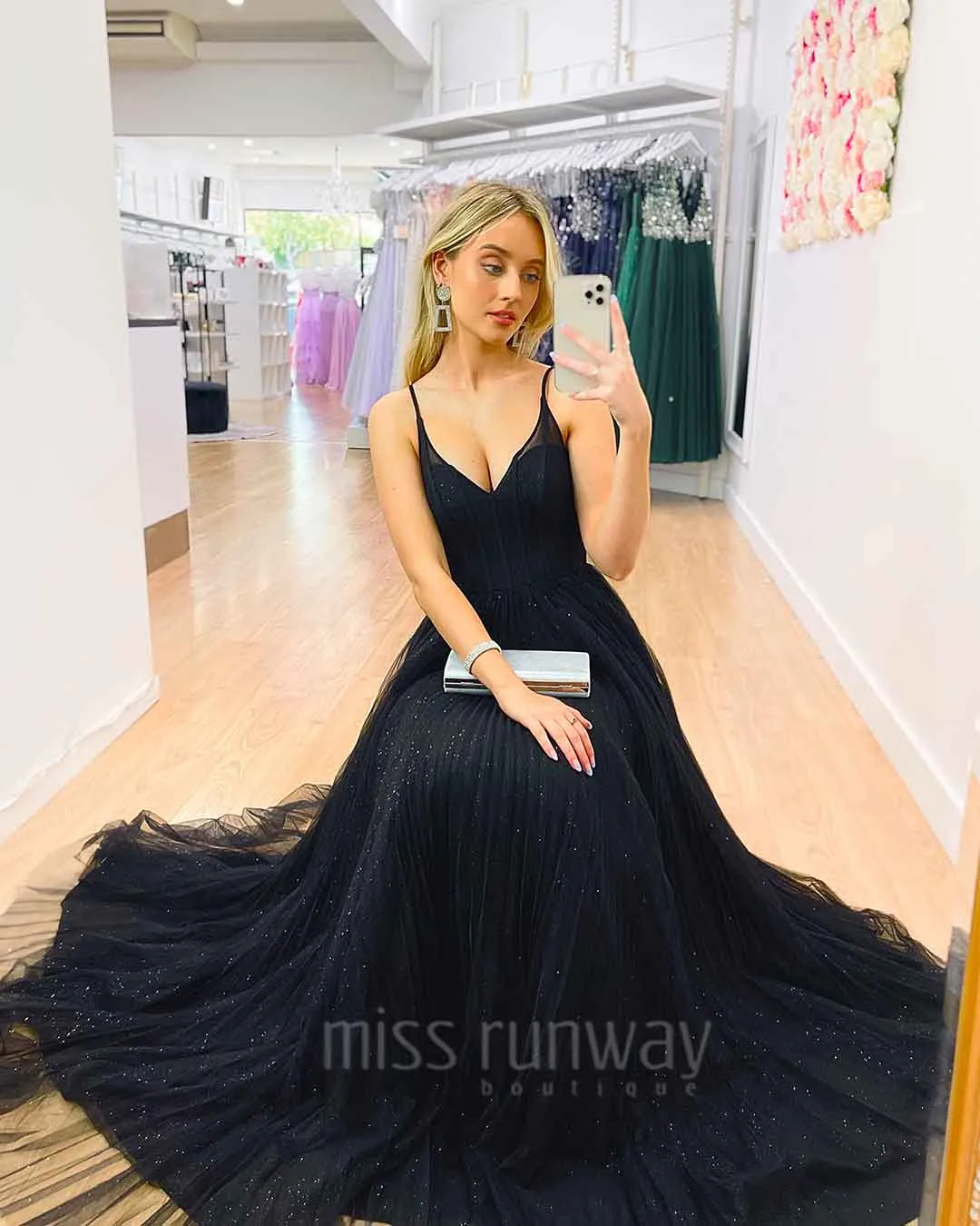 Masha Tulle Glitter Gown - Black [HIRE]