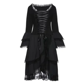 Midi Casual Elegant Lady Gothic Ruffle Sleeve Dress