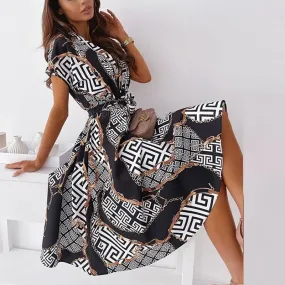Midi dress for women, short sleeves, elegant cut