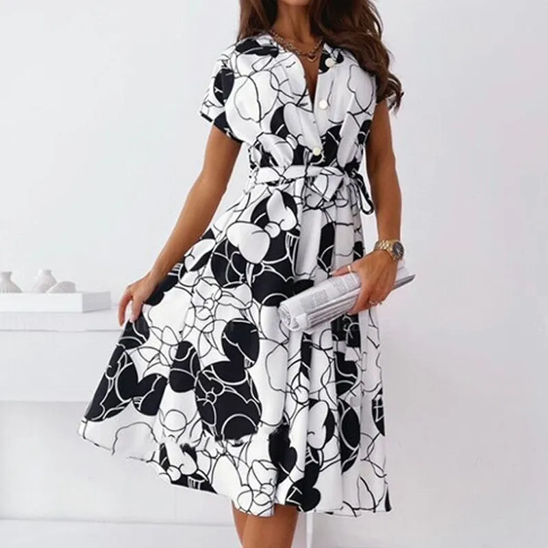 Midi dress for women, short sleeves, elegant cut