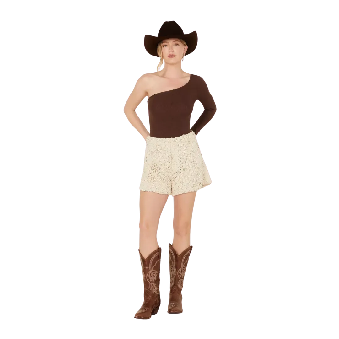 Miss Me Women's High Rise Crochet Beige Shorts
