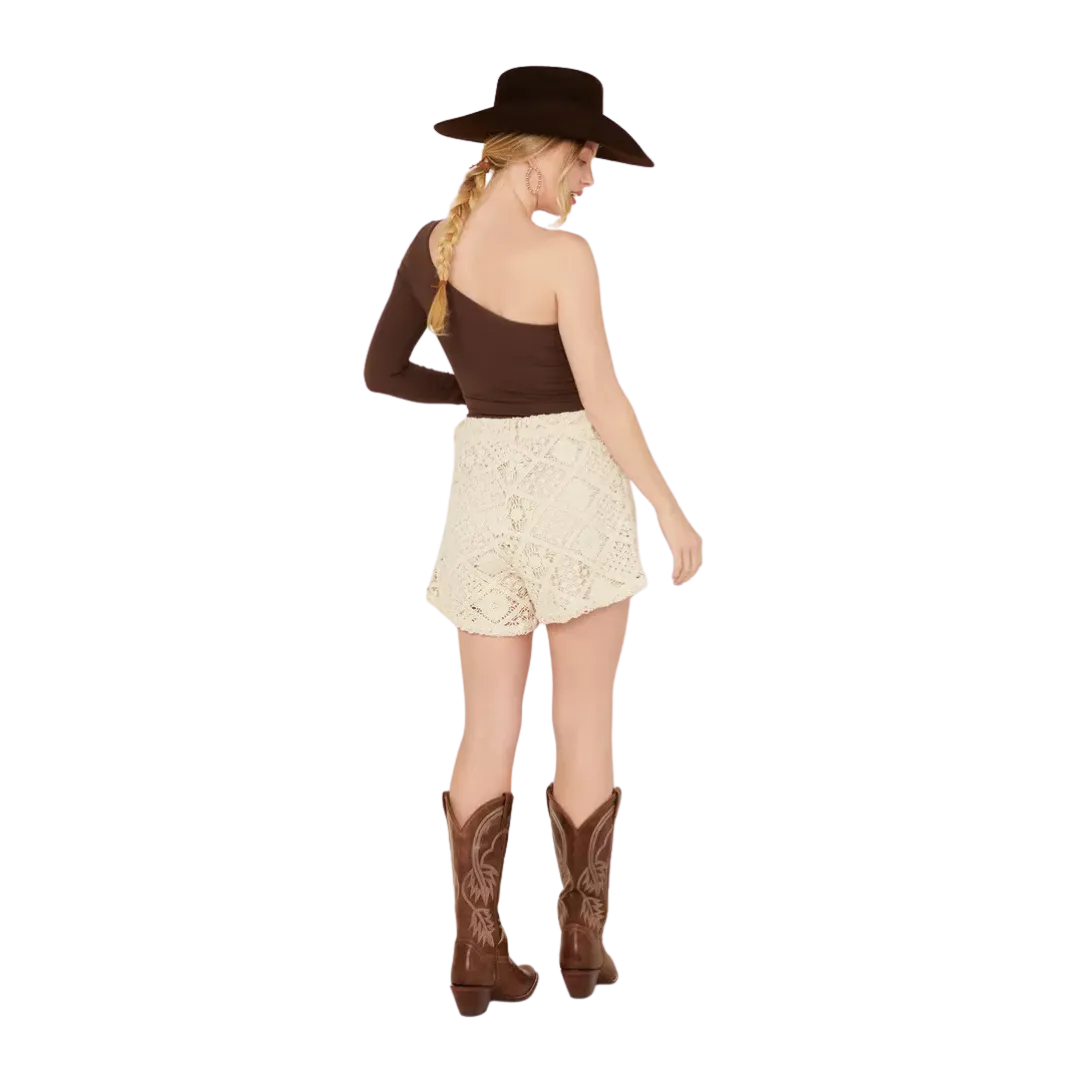 Miss Me Women's High Rise Crochet Beige Shorts