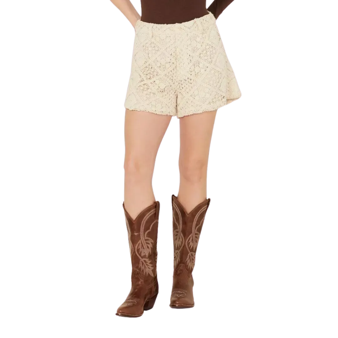Miss Me Women's High Rise Crochet Beige Shorts